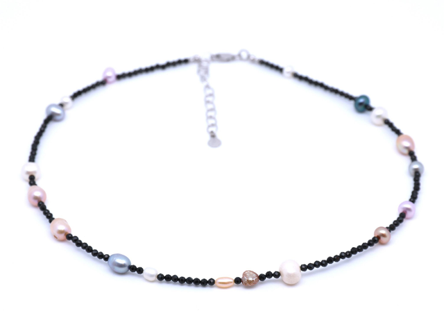 Spinellkette mit bunten Süßwasserperlen - Verena kurz 1