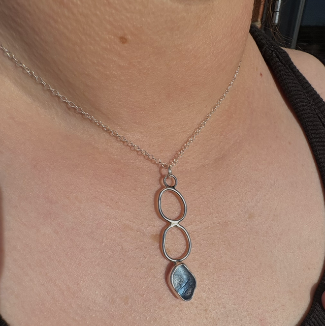 Blue Seaglass & Recycled Silver Pendant
