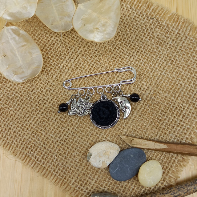 Broche noire et argentée - Hibou