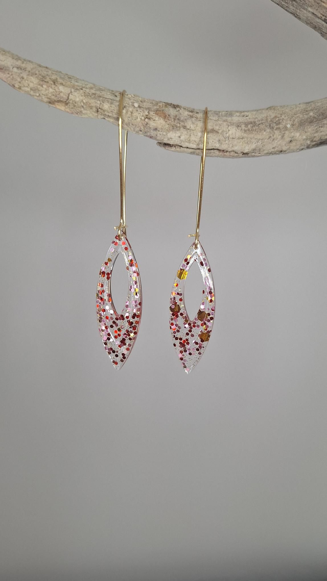 Boucles oreilles gouttes paillettes dorées/roses