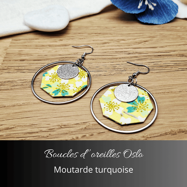 Boucle d'oreilles créoles Oslo - Moutarde turquoise