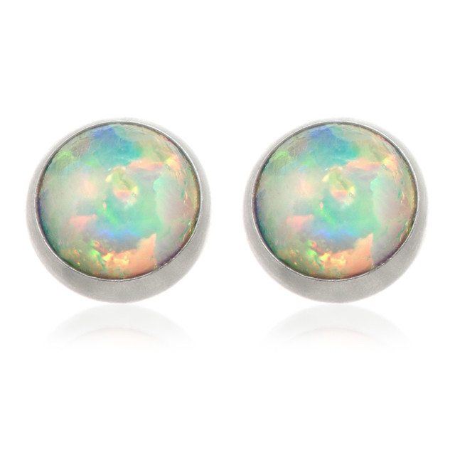 Titanium Opal Disk Stud Earrings - pair 