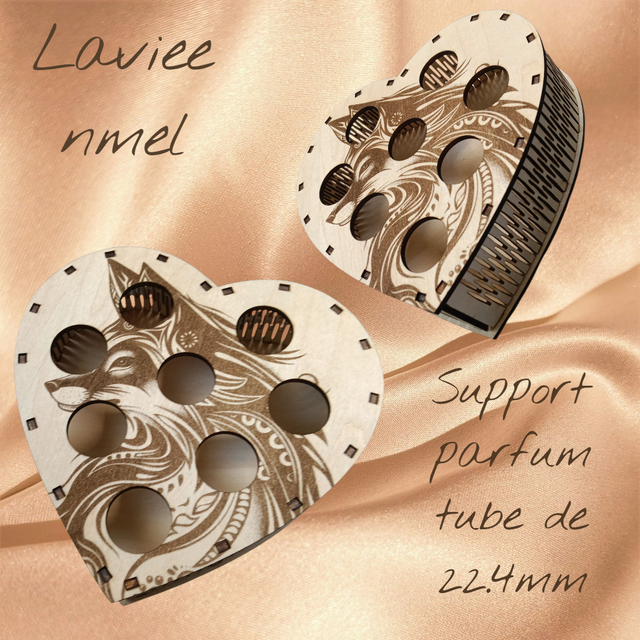 Support parfum tube en bois motif renard