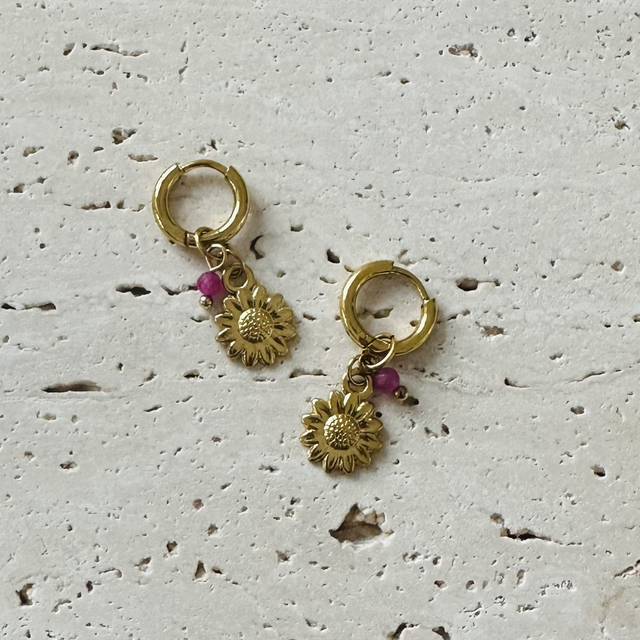 Oorbellen zonnebloem roze