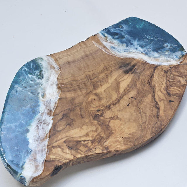 Handmade Olive Wood Charcuterie board with seascape design  (1)