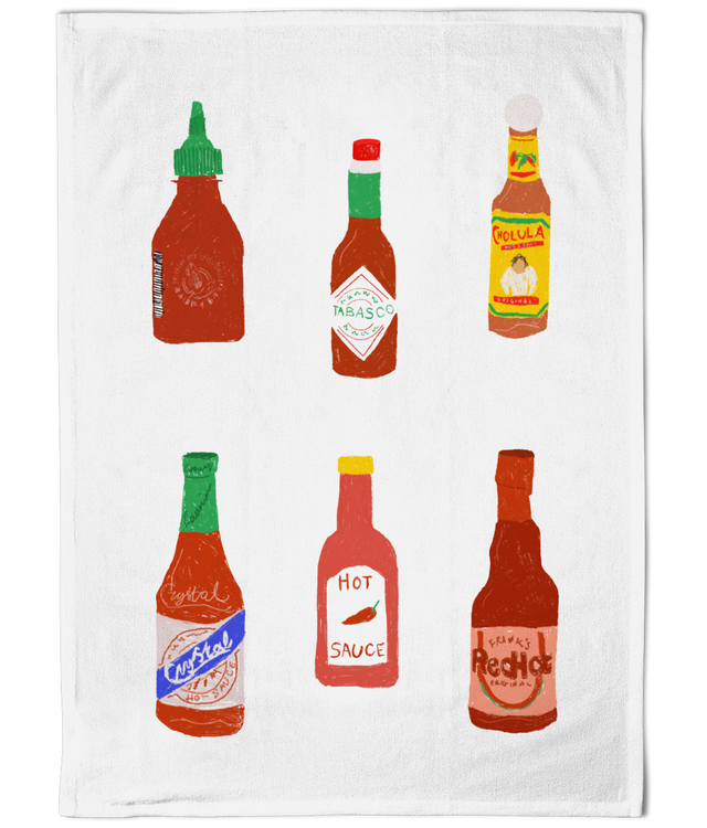 Illustrated Cotton TeaTowel - Hot Sauce