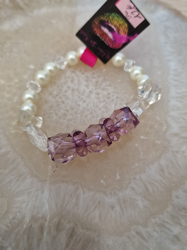 Bracelet Perles Blanches Nacrées Violet Transparent