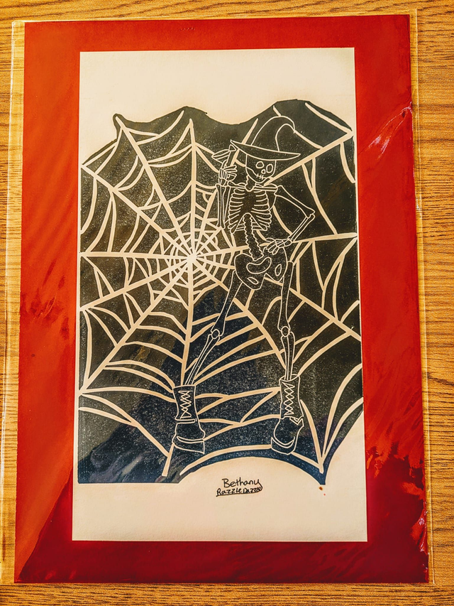 Sassy Skeleton - Lino Print