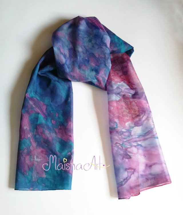 Unikaten, Ročno poslikan Svilen Šal, Vrt Vrtnic 