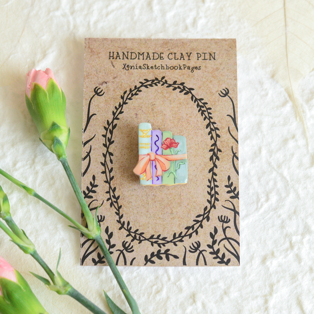 Spring Collection &quot;Romantic Books&quot; clay pin