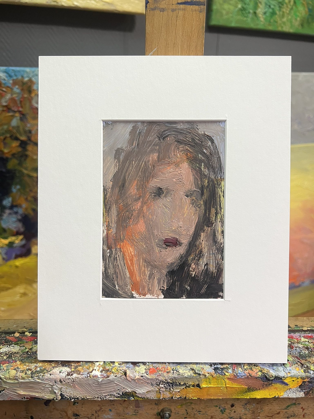 Fragment 253 – Portrait in warmem Licht (handbemalte Postkarte, Rostyslav Voronko)
