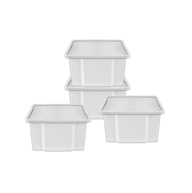 TU 20L Grey Plastic Rattan Effect Storage Boxes - Pack of 4