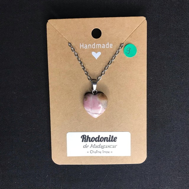 RHODONITE - Pendentif cœur N°9 avec chaîne inox[Madagascar]