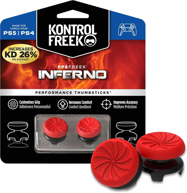 KontrolFreek FPS Freek Inferno voor Playstation 4 (PS4) en PlayStation 5 (PS5) | Performance Thumbsticks | 2 High-Rise Concave | Rood