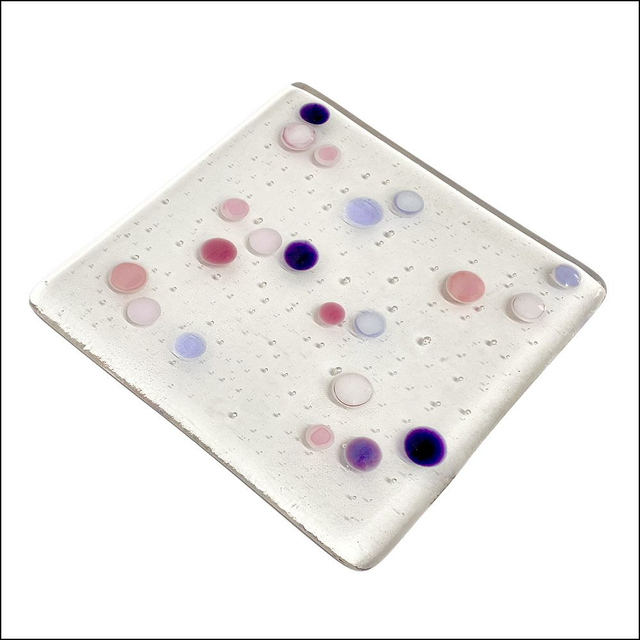 Coaster with multi-coloured pink and purple spots (Ref CSSP1)