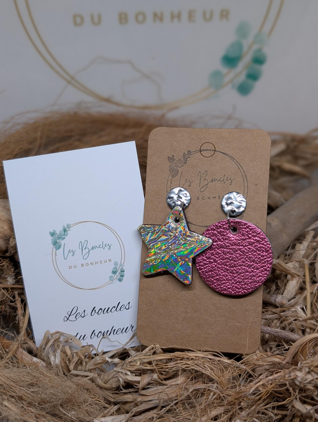 Boucles d&#039;oreilles Asymétrique miroir rose as045