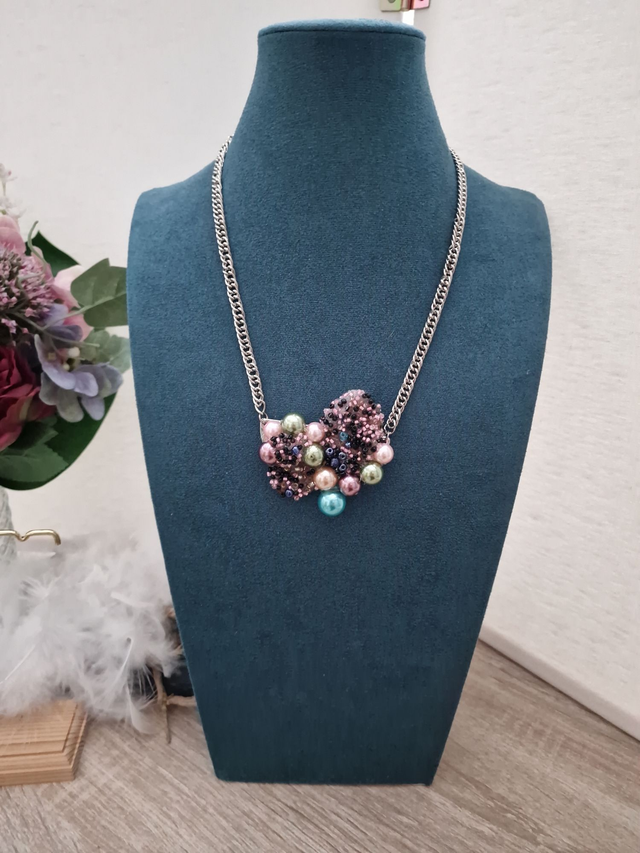 Collier Argenté Perles Multicolore Fantaisie