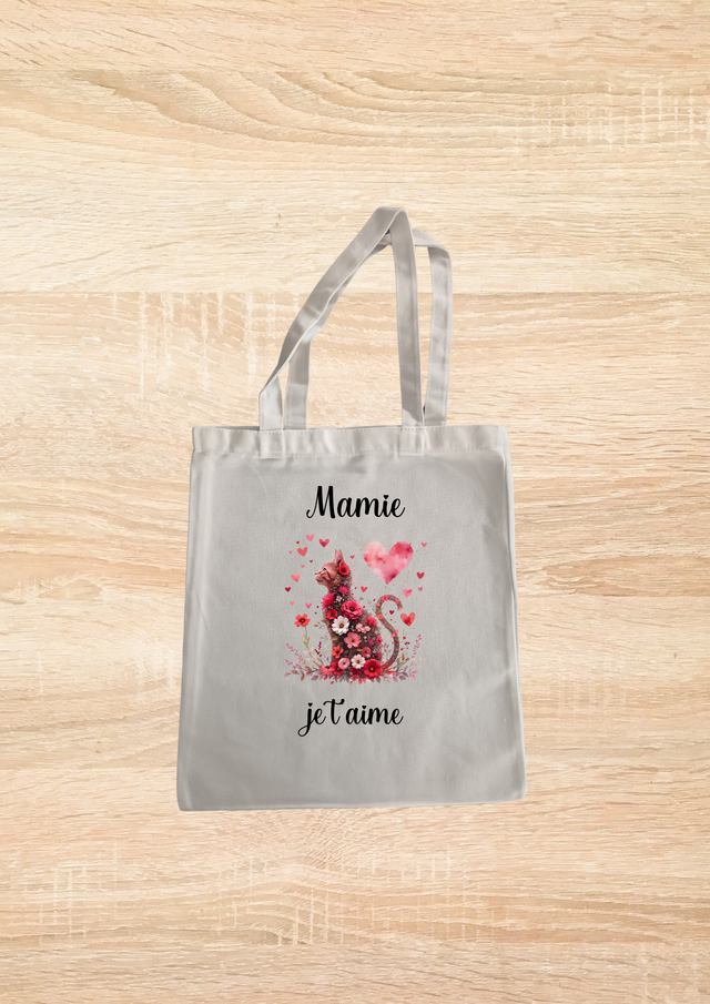 Sac fourre tout mamie je t&#039;aime motif chat