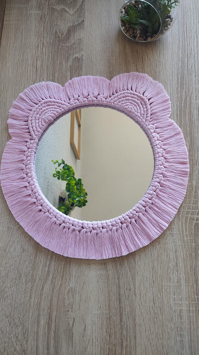 Miroir macramé ourson rose - Déco bohème chambre bébé/enfant