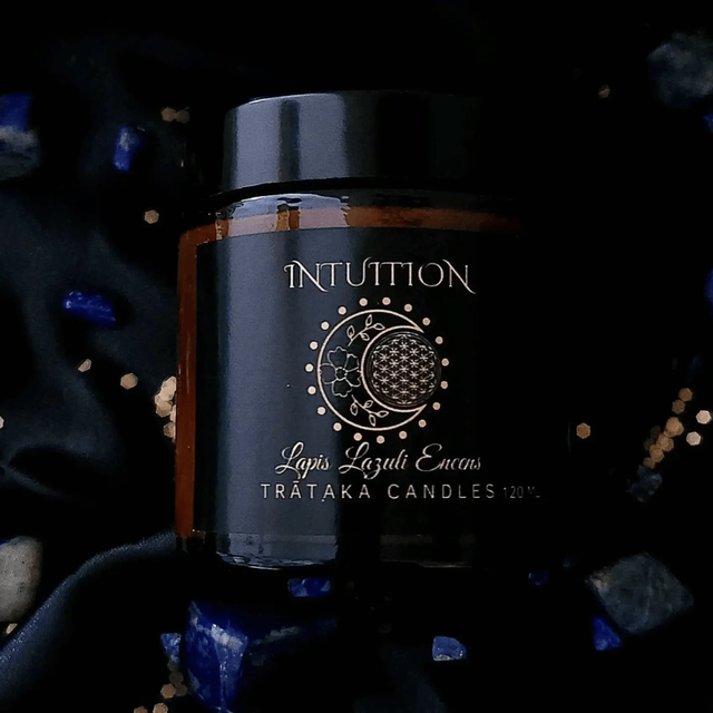  Bougie &#039;Intuition&#039; - Parfum Encens - Lapis Lazuli