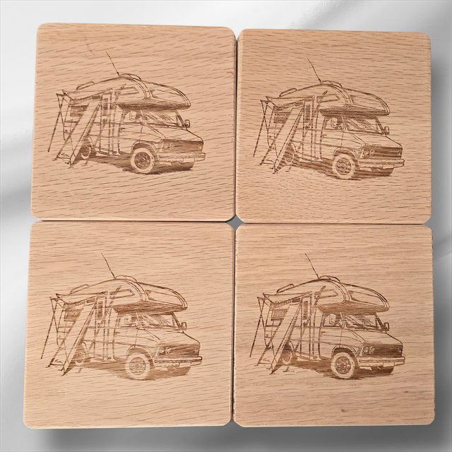Handmade Oak Coasters - Set of 4 - Motorhome