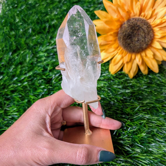 Brazilian Lemurian Quartz on Gold Coloured Stand 