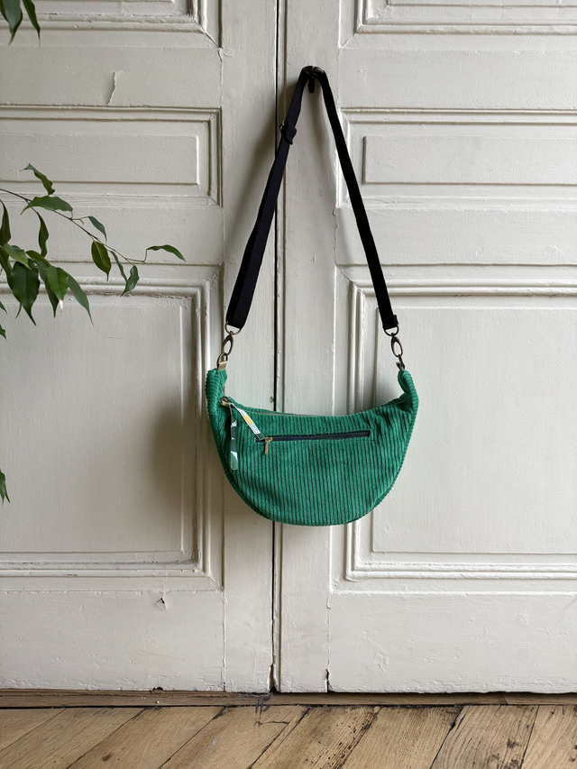 Sac Demi Lune velours côtelé - vert - motifs BAUHAUS