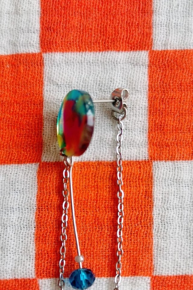 Boucles d'oreilles Puces Multicolores Violettes