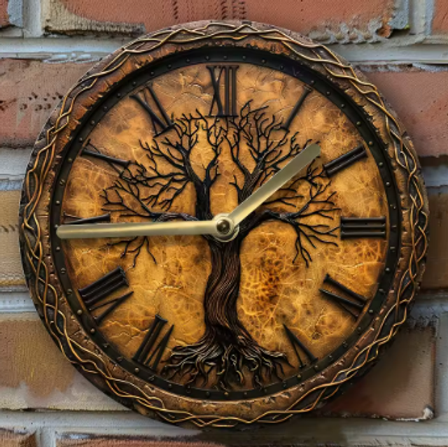 Ronde wandklok van metaal Levensboom zwart (20cm diameter)