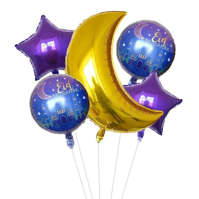 Eid Moon and Star Balloon Kit - Gold and Purple - 18 inch