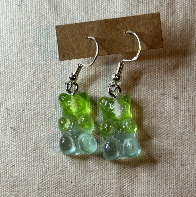 Green to blue gummy bear earrings 
