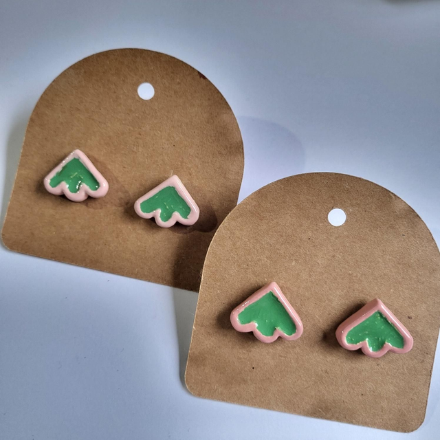 Fan Stud Earrings - Pink/Green