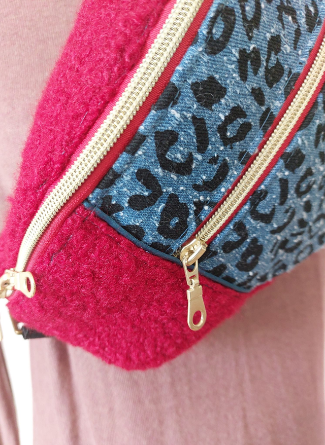 Sac banane en laine bouillie et Jeans imprimé léopard