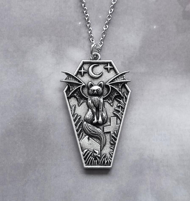 Bat Cat Coffin Necklace 