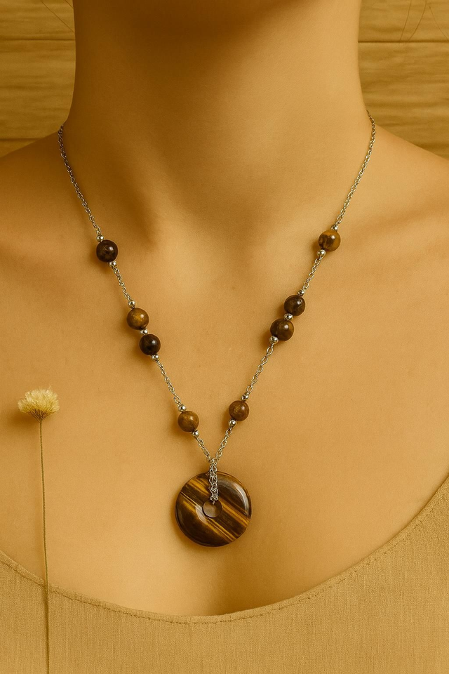 Collier Donuts Œil De Tigre -- Protection et confiance en soi