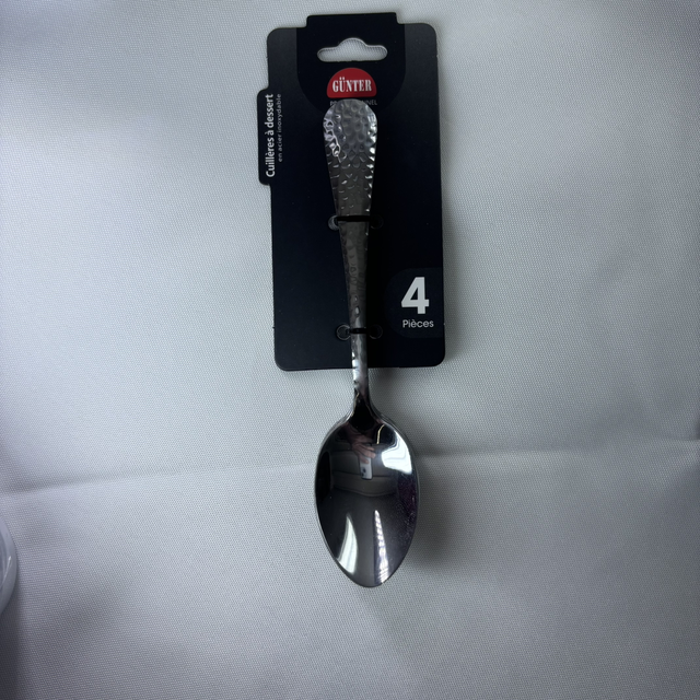 Cuillère à dessert martelé par 4 - acier inoxydable 