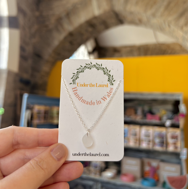 White Dainty Sea Glass Necklace Silver Plated Chain