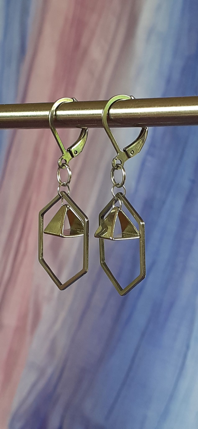 Exa Boucles d'oreilles argentée, anneau exagonal, acier inoxydable