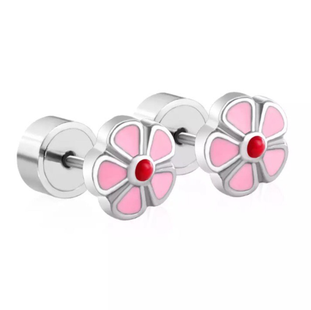Pink Flower Mini Comfort Back Studs