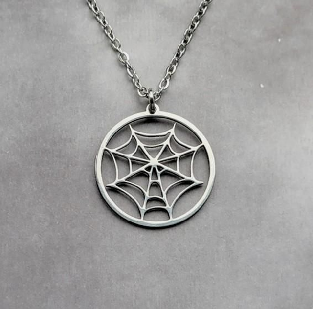 Circular Steel Spider Web Necklace 