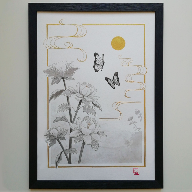 Original A3 - Pivoines &amp; Papillons