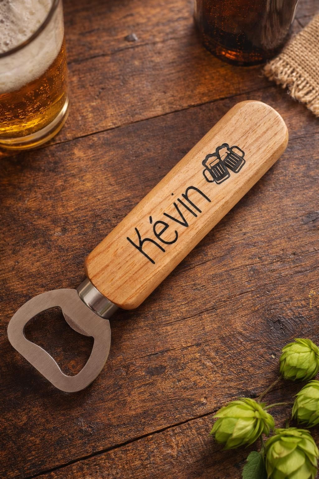 Décapsuleur personnalisé en bois – Prénom gravé