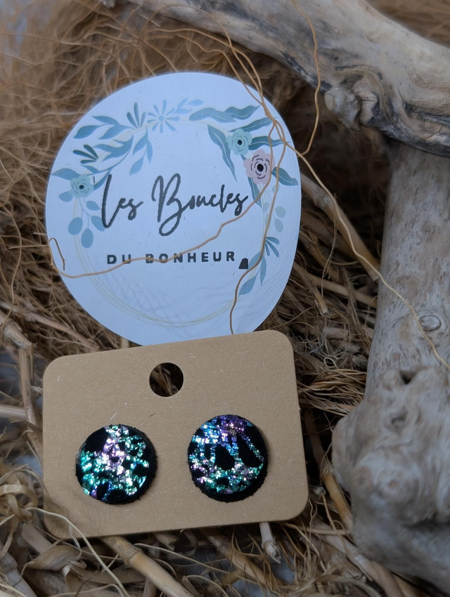 Boucles d'oreilles puces noir holographique pu085