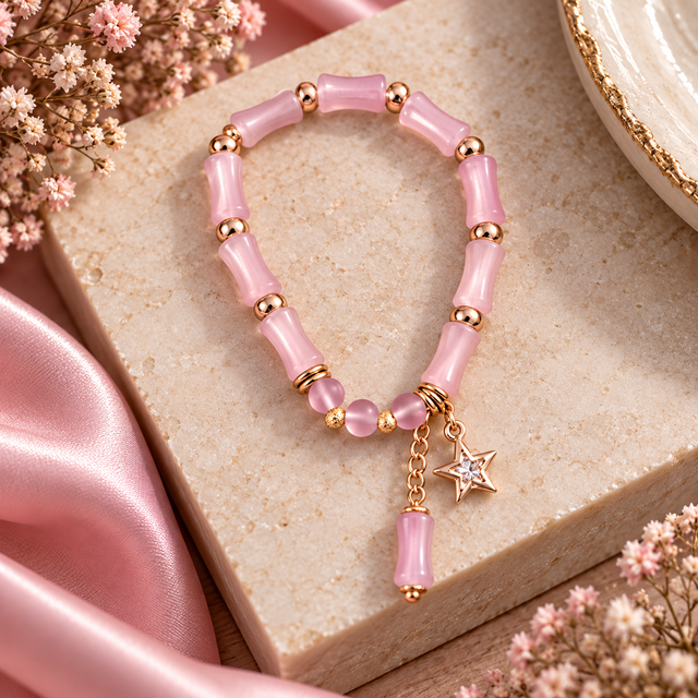 Bracelet élastique femme (perles de verre bambou)
