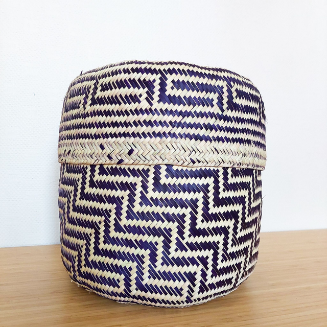 Panier en Palme Naturel avec Motifs Noirs – déco artisanale