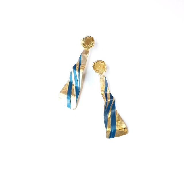 Clous d&#039;oreilles longs en paille de seigle bleue - Le chic responsable