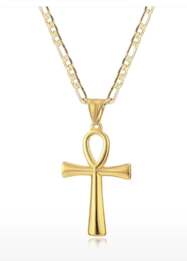 Collier croix de Ankh - 45mm - couleur or - en acier inoxydable 