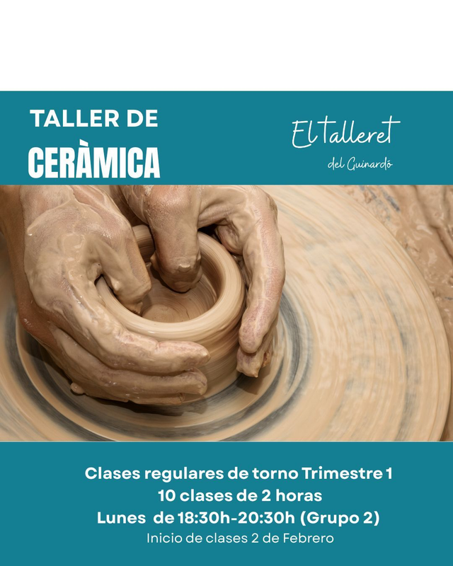 Clases continuadas de torno -Grupo 2 de los lunes de 18:30h-20:30h- 360€ /trimestre    