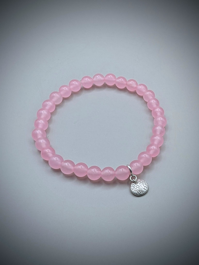 Pet Nose Print Bracelet, 6mm Rose Quartz with Sterling Silver Charm