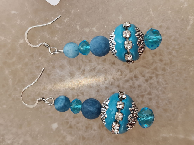 Boucles D'oreilles Acier Apatite Givré Bleu